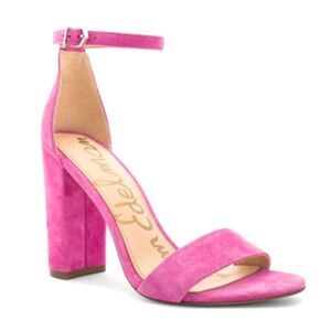 San Edelman Yoro Bright Pink Suede Strappy Block Heel Sandals Womens 9